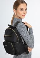 Women's nylon backpack with front pockets, black, 97-4Y-105-7, Photo 15