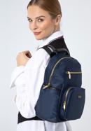 Damski plecak nylonowy z kieszeniami z przodu, granatowy, 97-4Y-105-Z, Zdjęcie 15
