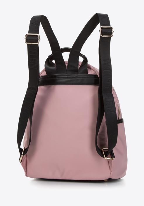 Damski plecak nylonowy z kieszeniami z przodu, różowy, 97-4Y-105-Z, Zdjęcie 2