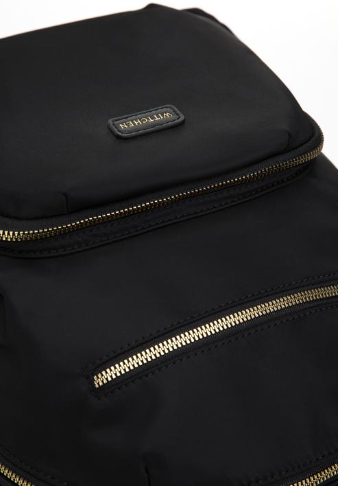 Damski plecak nylonowy z kieszeniami z przodu, czarny, 97-4Y-105-Z, Zdjęcie 4