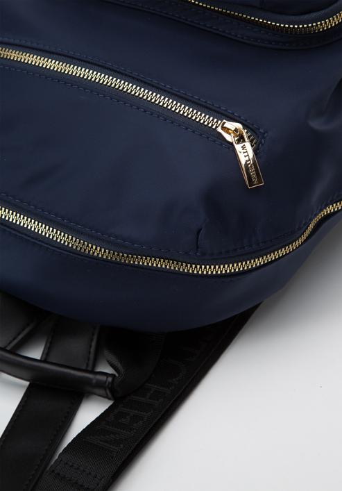 Damski plecak nylonowy z kieszeniami z przodu, granatowy, 97-4Y-105-Z, Zdjęcie 4