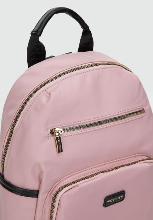 Damski plecak nylonowy z kieszeniami z przodu, różowy, 97-4Y-105-7, Zdjęcie 4