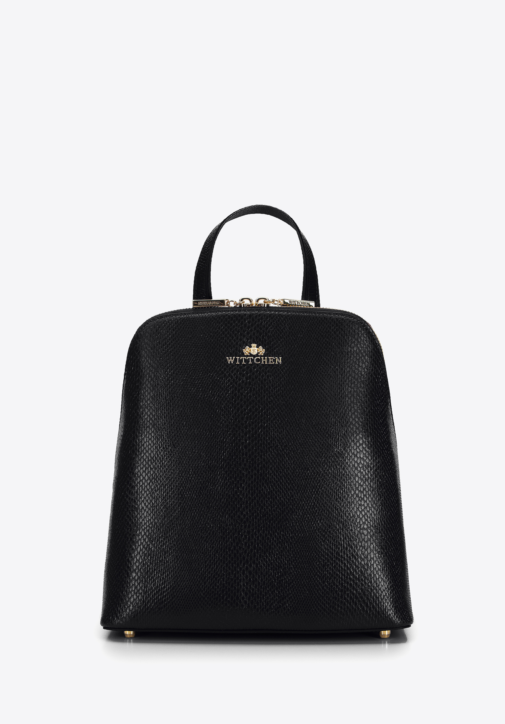 Women's small leather backpack, black-gold, 96-4E-617-11, Photo 1