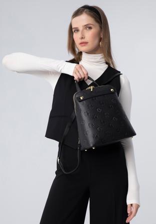 Women's leather monogram backpack purse, black, 98-4E-604-1, Photo 1