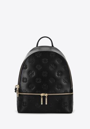 Women's leather monogram backpack purse, black, 96-4E-631-1, Photo 1