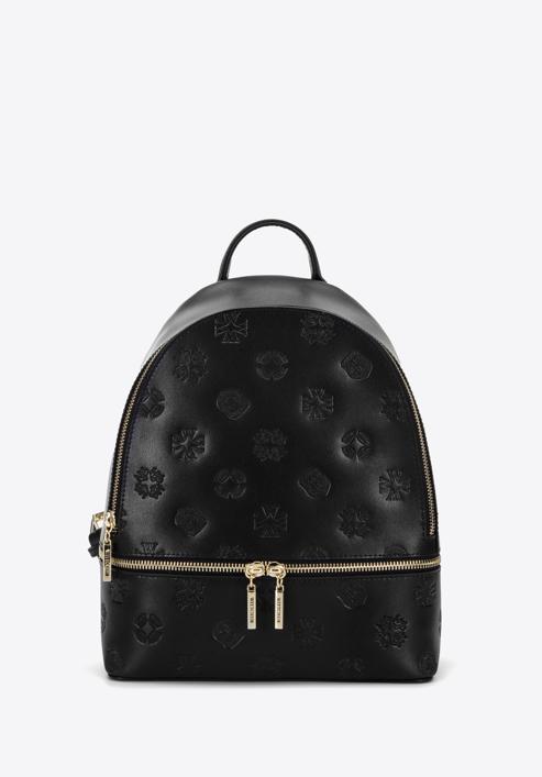 Women's leather monogram backpack purse, black, 96-4E-631-8, Photo 1