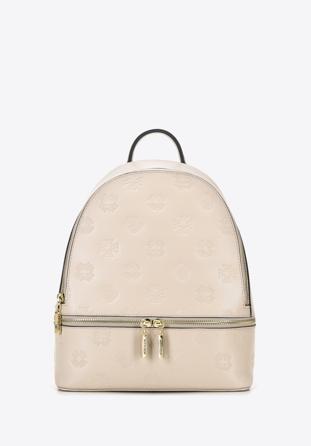 Women's leather monogram backpack purse, light beige, 96-4E-631-9, Photo 1