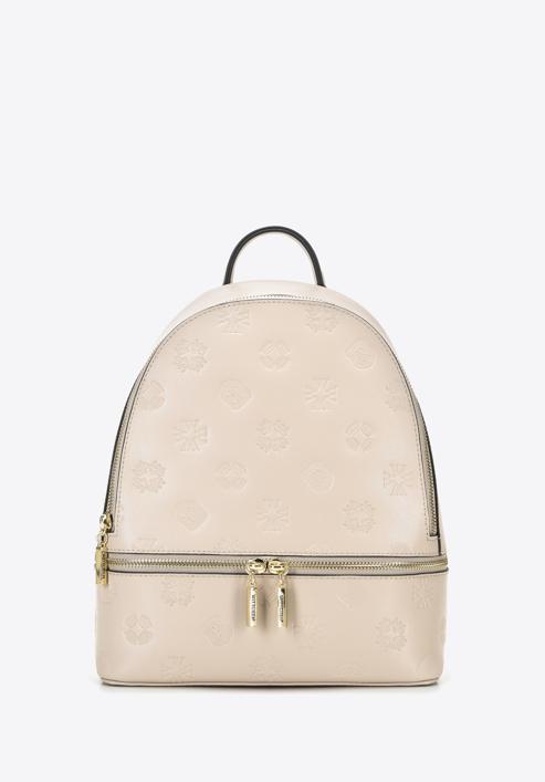 Women's leather monogram backpack purse, light beige, 96-4E-631-8, Photo 1