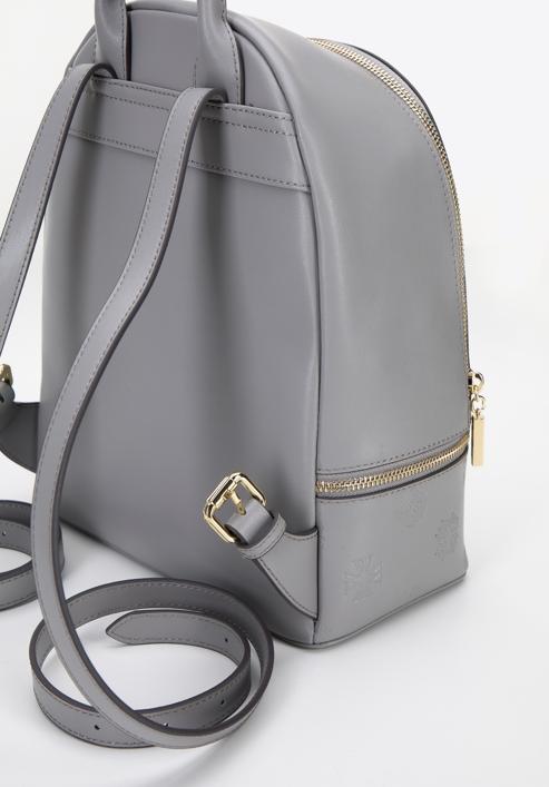 Women's leather monogram backpack purse, grey, 96-4E-631-8, Photo 4