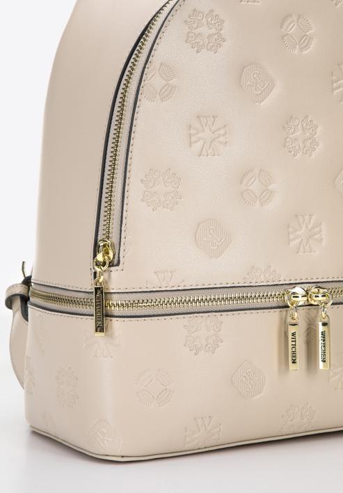 Women's leather monogram backpack purse, light beige, 96-4E-631-8, Photo 4