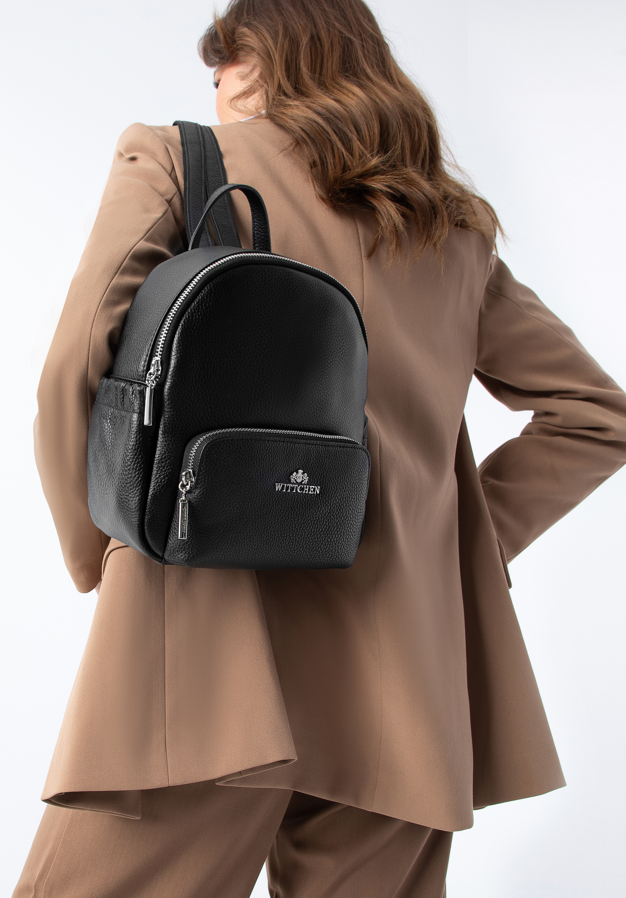 Women's leather backpack purse, black-silver, 97-4E-618-1S, Photo 1