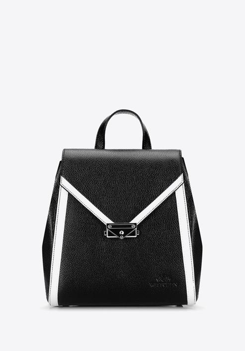Women's leather backpack, black-white, 92-4E-312-7, Photo 1