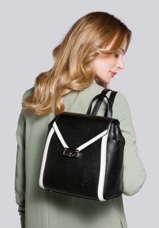 Women's leather backpack, black-white, 92-4E-312-1, Photo 1