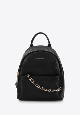 Small leather backpack purse with chain detail, black, 96-4E-613-1, Photo 1
