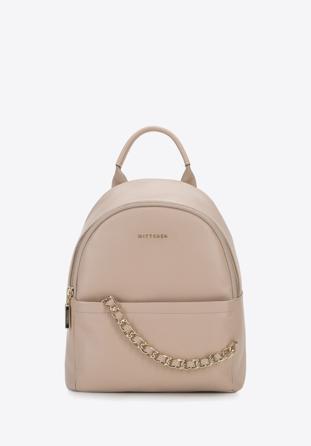 Small leather backpack purse with chain detail, light beige, 96-4E-613-9, Photo 1