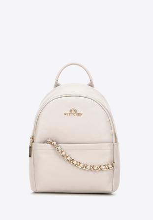 Women's small leather backpack with chain detail, cream, 98-4E-618-0, Photo 1