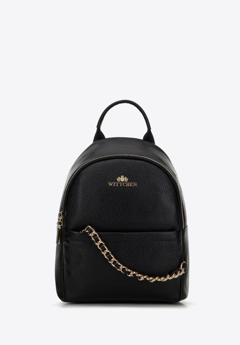 Women's small leather backpack with chain detail, black, 98-4E-618-0, Photo 1