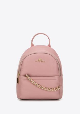 Women's small leather backpack with chain detail, muted pink, 98-4E-618-P, Photo 1