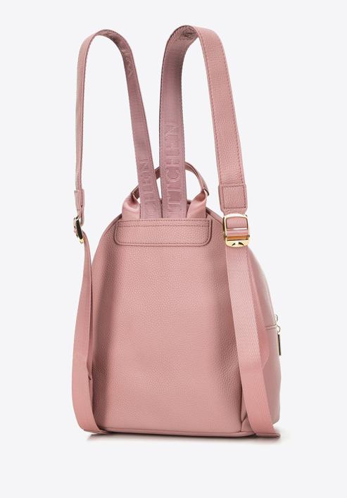 Women's small leather backpack with chain detail, muted pink, 98-4E-618-0, Photo 2