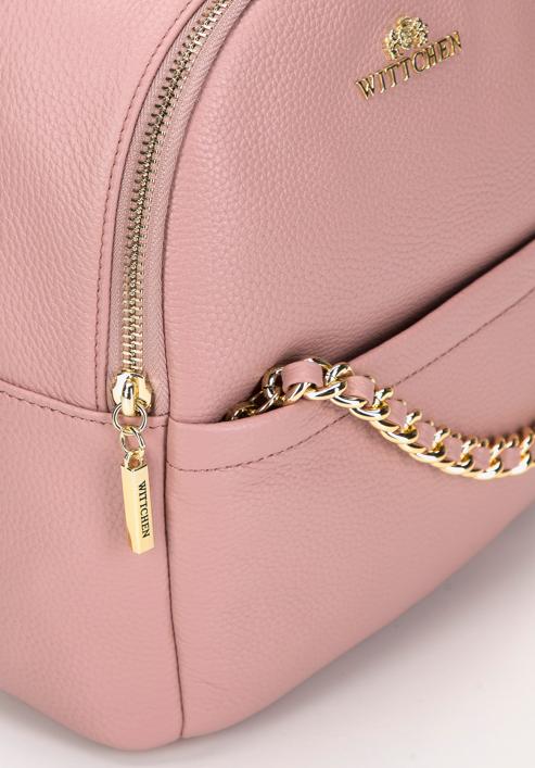 Women's small leather backpack with chain detail, muted pink, 98-4E-618-0, Photo 4