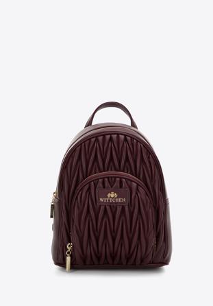 Women's ruched leather backpack purse, burgundy, 97-4E-604-3, Photo 1