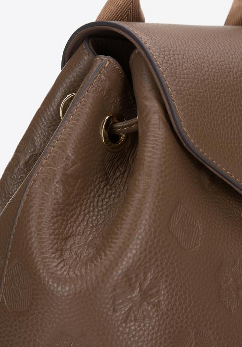 Damski plecak skórzany z monogramem, brązowy, 94-4E-609-1, Zdjęcie 4