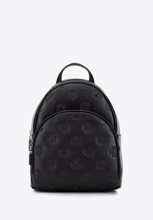 Women's leather monogram backpack, black, 95-4E-637-1, Photo 1