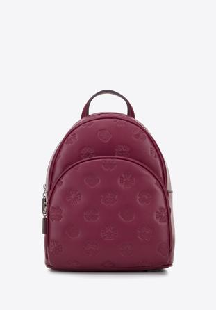 Women's leather monogram backpack, burgundy, 95-4E-637-3, Photo 1