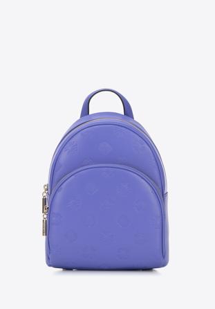 Women's leather monogram backpack, violet, 95-4E-637-V, Photo 1