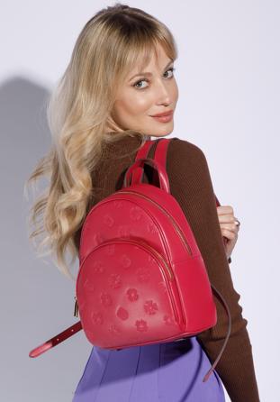 Women's leather monogram backpack, pink, 95-4E-637-P, Photo 1