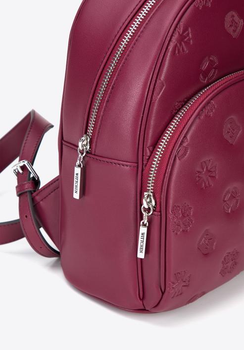 Women's leather monogram backpack, burgundy, 95-4E-637-V, Photo 4