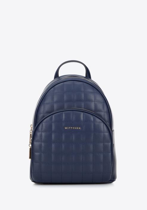 Women's small quilted leather backpack, navy blue, 95-4E-656-V, Photo 1