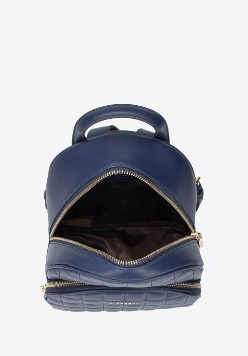 Women's small quilted leather backpack, navy blue, 95-4E-656-V, Photo 3