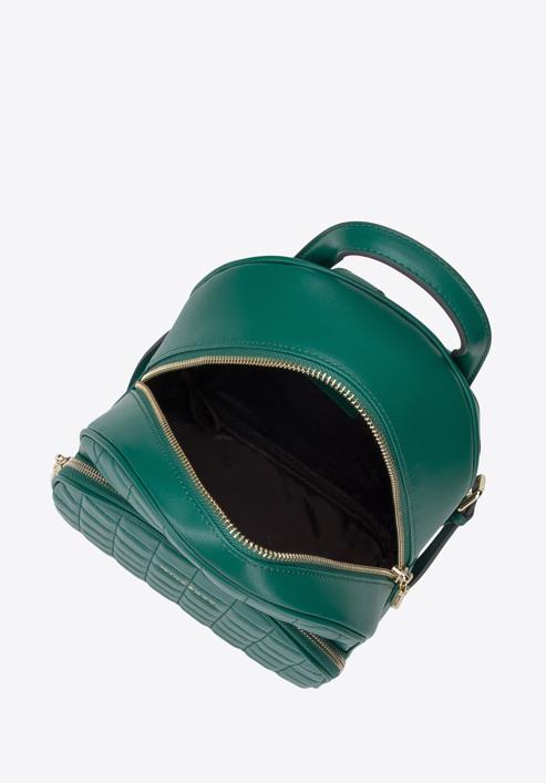 Damski plecak skórzany z pikowanym przodem mały, ciemny zielony, 95-4E-656-7, Zdjęcie 3