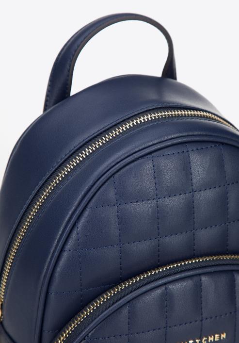Women's small quilted leather backpack, navy blue, 95-4E-656-7, Photo 4