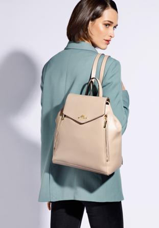 Women's leather backpack with zippers, beige, 96-4E-626-9, Photo 1