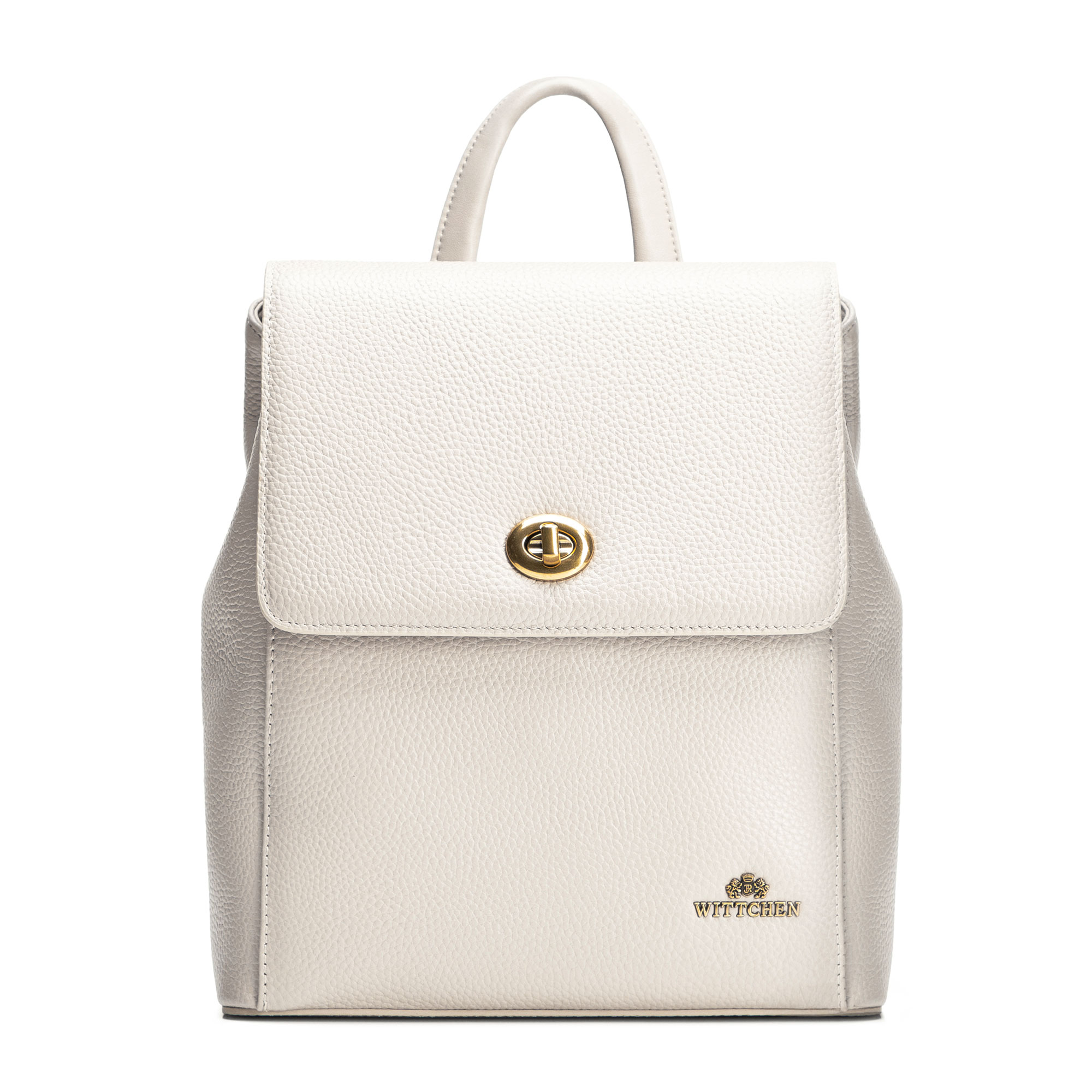 Dámsky kožený ruksak s hranatou klopou krémový 100-4E-225-0