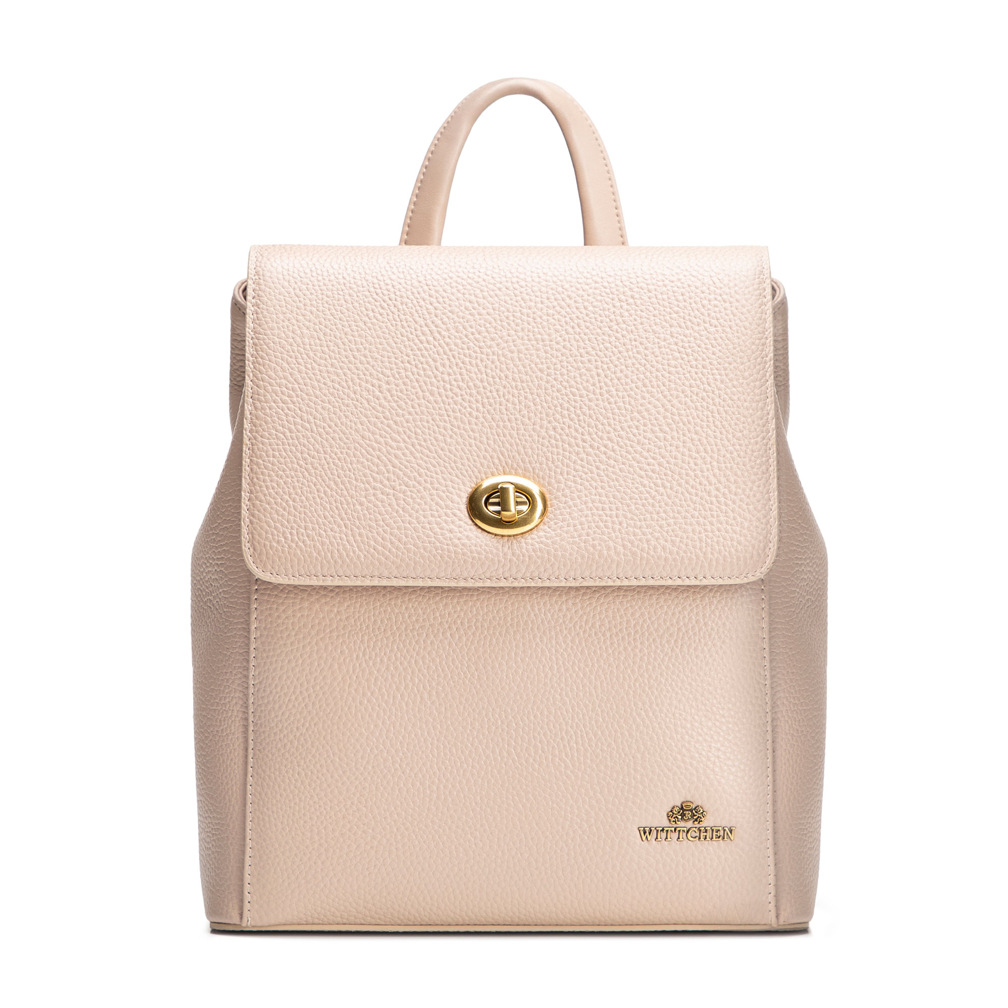 Dámsky kožený ruksak s hranatou klopou béžový 100-4E-225-9