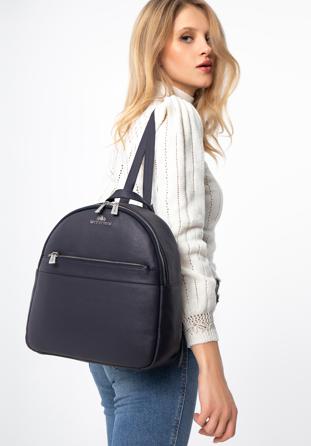 Women's leather backpack, navy blue, 97-4E-009-7, Photo 1