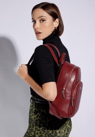 Women's rounded leather backpack, dar red, 95-4E-662-3, Photo 1