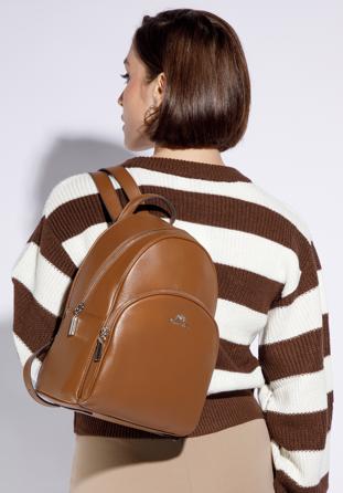 Women's rounded leather backpack, dark brown, 95-4E-662-44, Photo 1