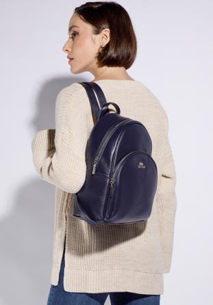 Women's rounded leather backpack, navy blue, 95-4E-662-7, Photo 1