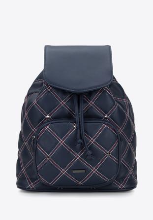 Women's quilted backpack, navy blue, 95-4Y-520-7, Photo 1