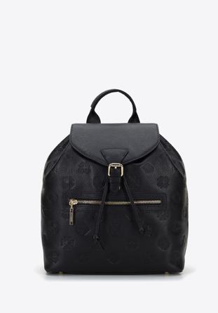 Women's leather monogram backpack purse, black, 96-4E-606-1, Photo 1