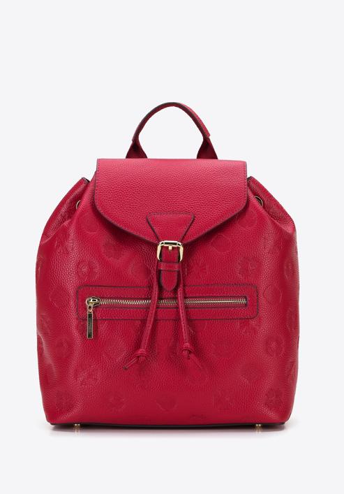Women's leather monogram backpack purse, dark pink, 96-4E-606-P, Photo 1