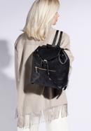 Women's leather monogram backpack purse, black, 96-4E-606-P, Photo 15