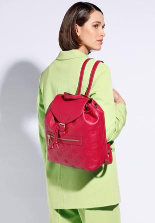 Women's leather monogram backpack purse, dark pink, 96-4E-606-P, Photo 1