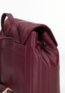 Damski plecak worek skórzany z podłużnym pikowaniem, ciemny czerwony, 96-4E-619-1, Zdjęcie 4