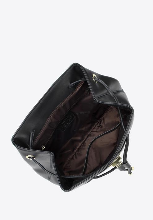 Damski plecak worek skórzany z przeszyciami, czarno-złoty, 95-4E-623-3, Zdjęcie 3