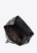 Damski plecak worek skórzany z przeszyciami, czarno-srebrny, 95-4E-623-44, Zdjęcie 3